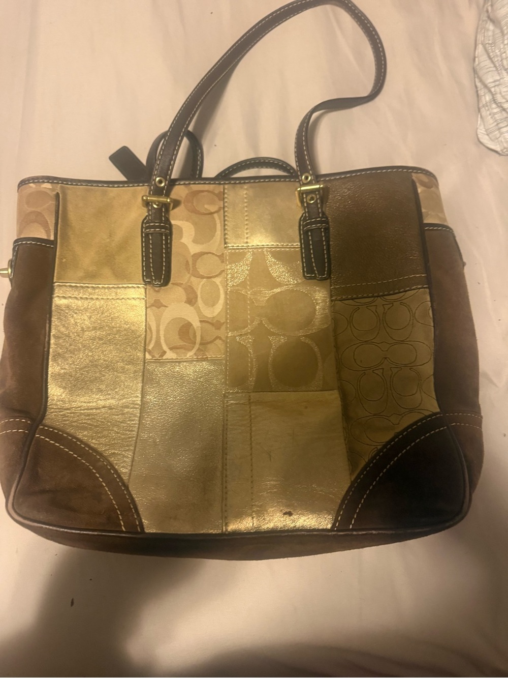 Coach Metallic Gold and Brown Patchwork Tote